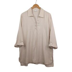 Emily Daniel's Linen Blend Top Women XL Beige Tunic Breathable Sustainable Beach